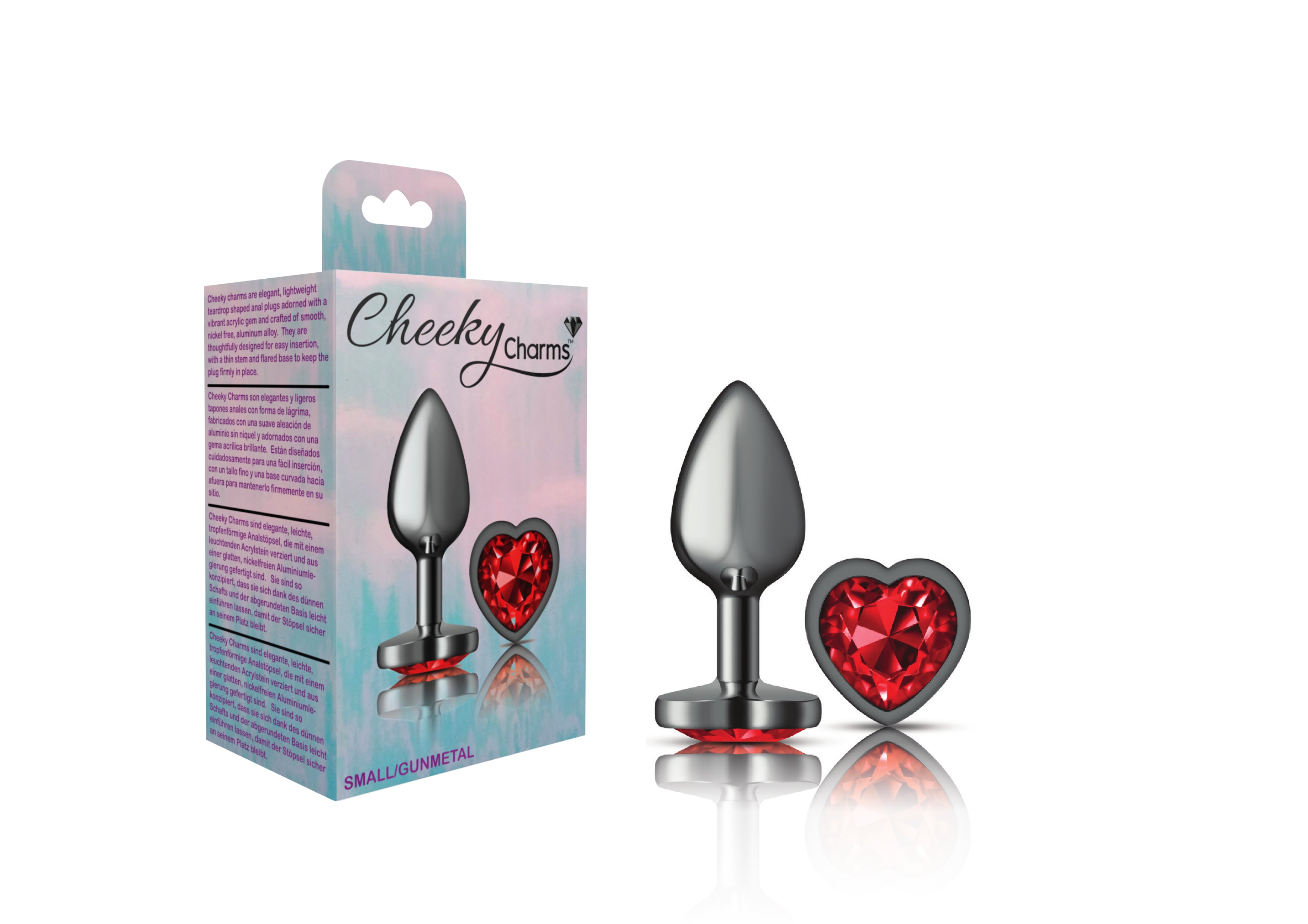 Cheeky Charms-Gunmetal Metal Butt Plug- Heart-Dark Red-Small-0