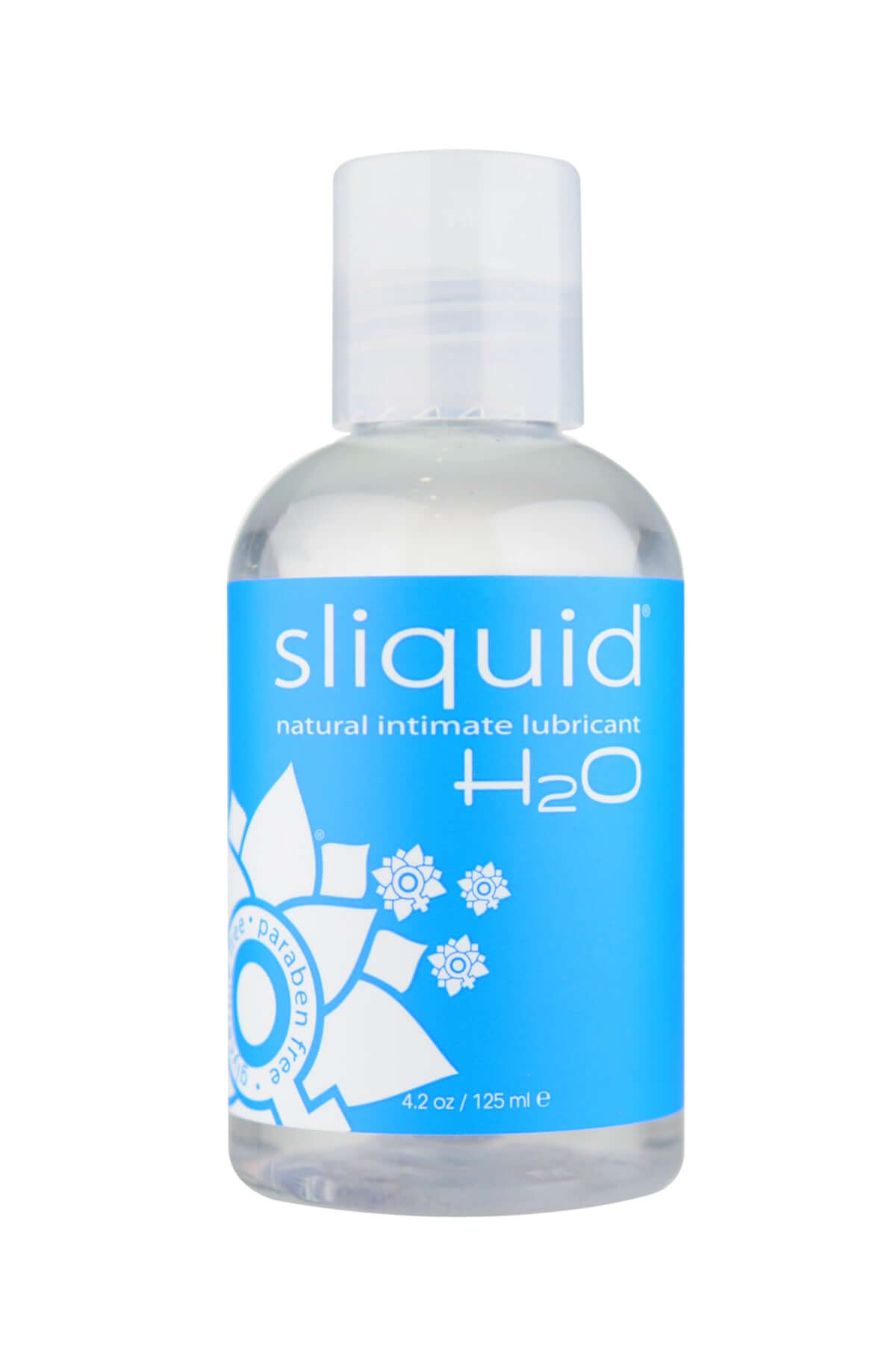 Sliquid Naturals H20 Lubricant 4.2 Oz bottle with blue label, perfect for natural intimate lubrication.