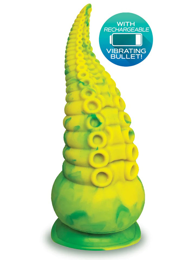 Alien Nation Octopod Silicone Rechargeable  Vibrating Creature Dildo - Yellow and Green-1