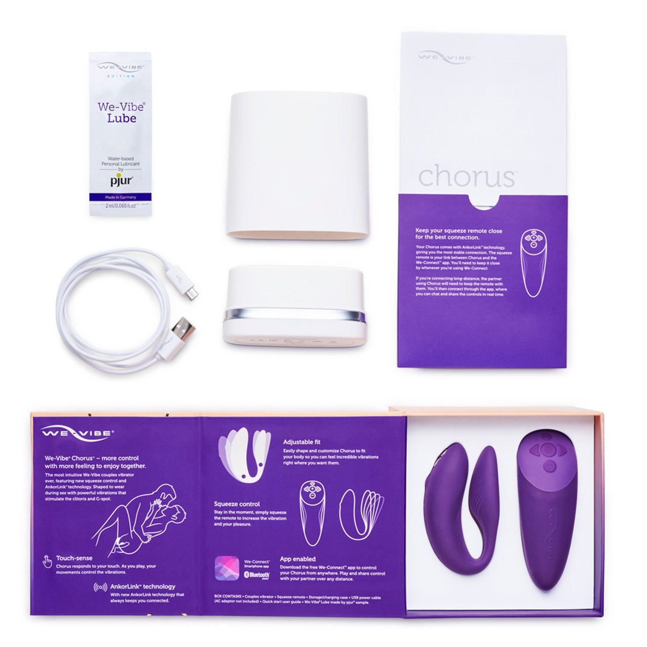 We-Vibe Chorus 10-function Hands-free App-connected Silicone Couples Vibrator with Squeeze Remote Purple