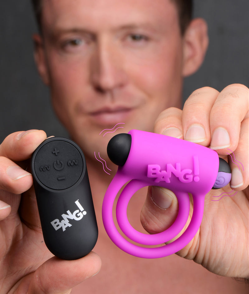 Bang - Silicone Cock Ring and Bullet With Remote Control - Purple