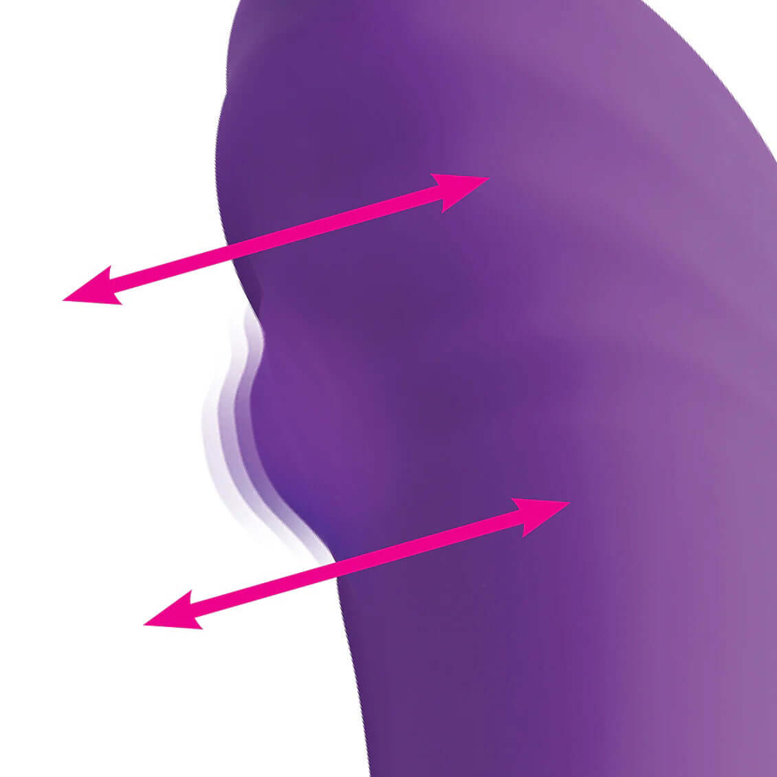 Close-up of G-Charm Moving G-Spot Bead Mini Vibe Violet showing its back-and-forth massage bead feature with directional arrows.