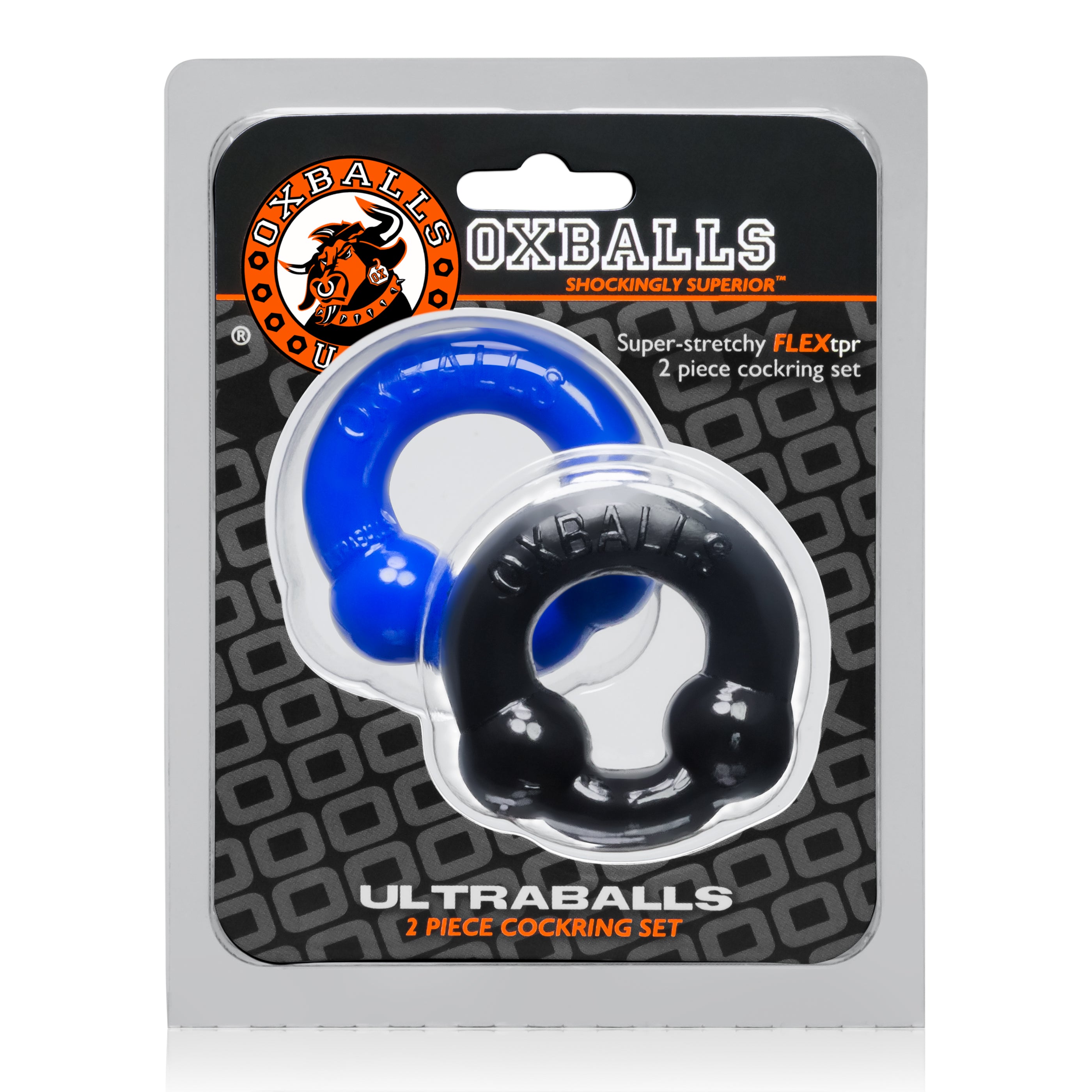 Ultraballs 2- Piece Cockring Set - Black &amp;  Police Blue