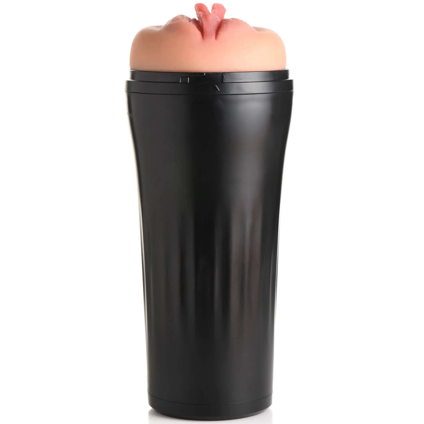 Black vibrating pussy masturbator from the Mistress line with a realistic soft TPE material and textured tunnel for enhanced stroking pleasure.