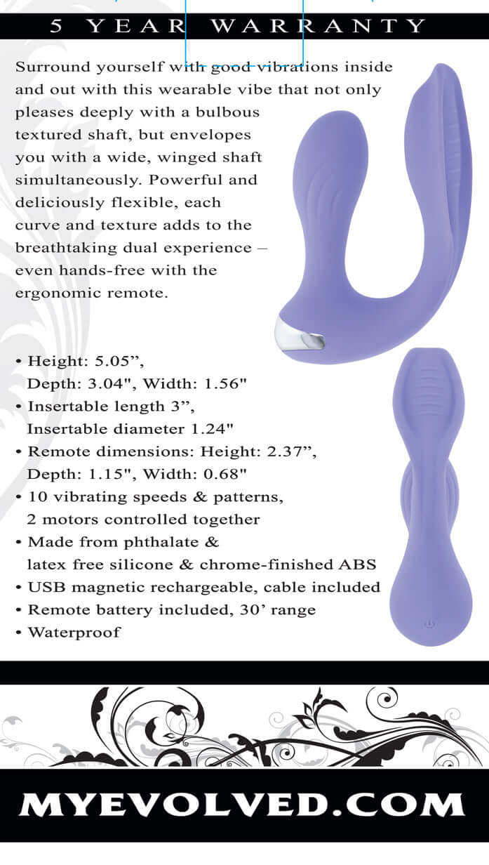 Every Way Play Lilac Rabbit Vibrator with dual stimulation, ergonomic remote, and 10 vibrating speeds and patterns for hands-free pleasure.