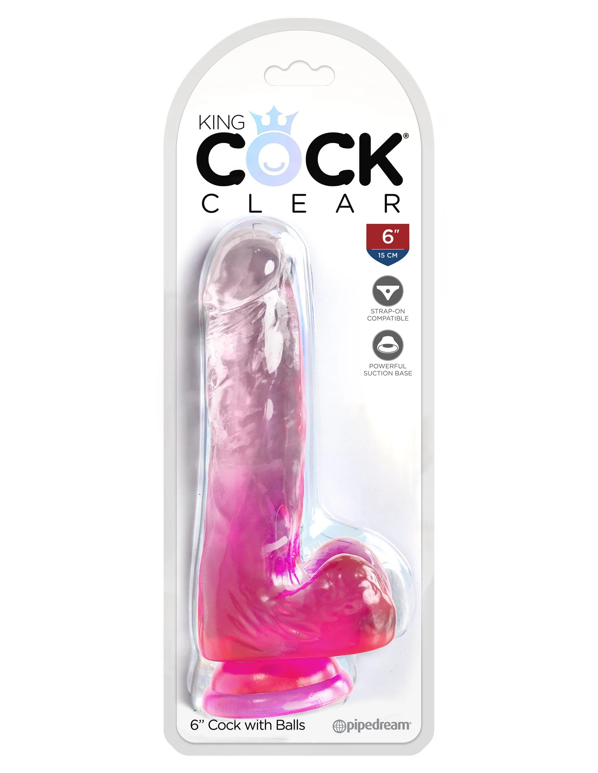 King Cock Clear 6 Inch With Balls - Pink-0