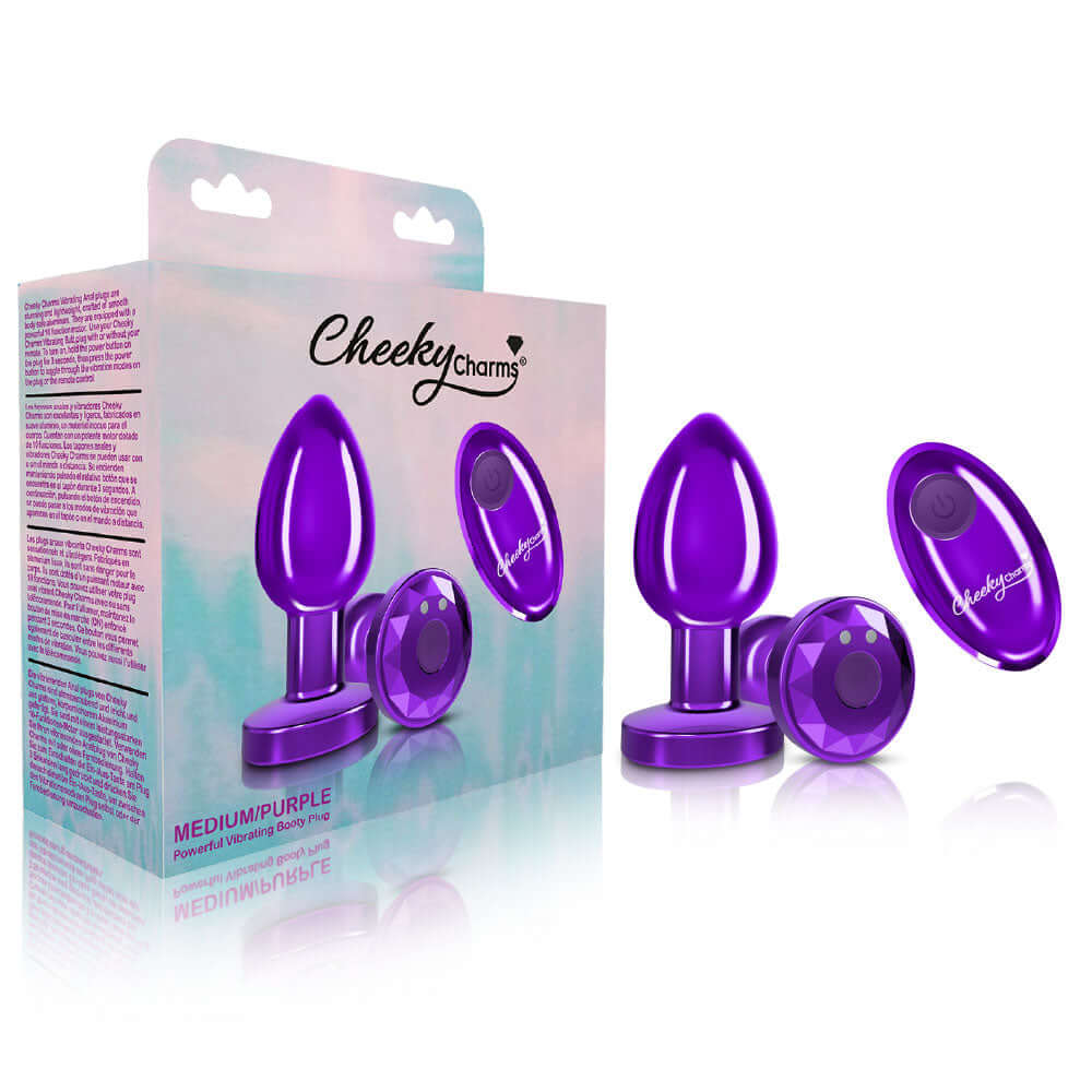 Cheeky Charms - Rechargeable Vibrating Metal Butt  Plug With Remote Control - Purple - Medium -  Preorder Only