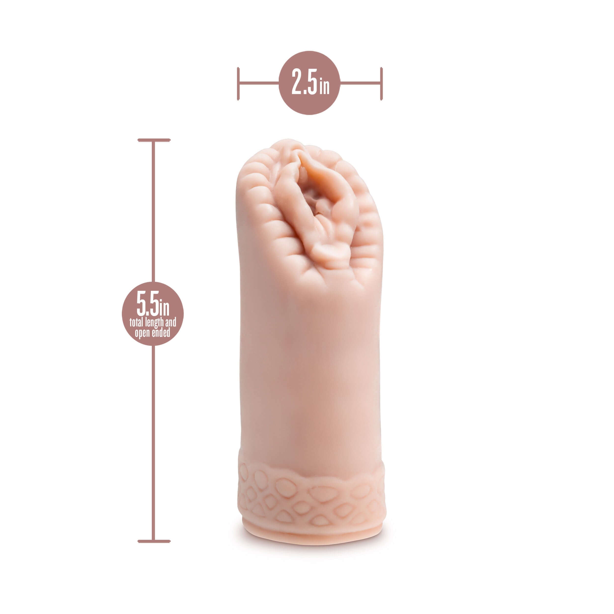 Enlust Alyssa male stroker in beige, measuring 5.5 inches in total length, featuring a snug ribbed interior for enhanced sensations.