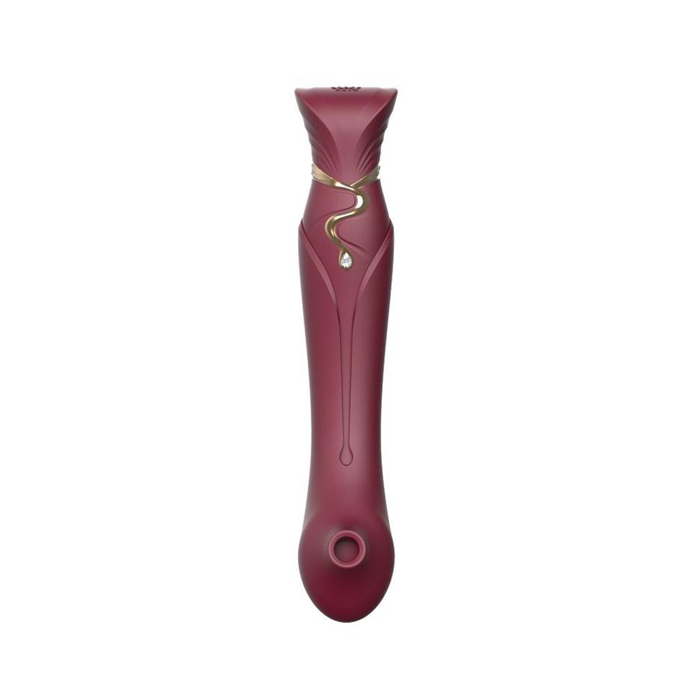 ZALO Queen Wine Red G-spot PulseWave Silicone Vibrator with Suction Sleeve and Swarovski embellishment